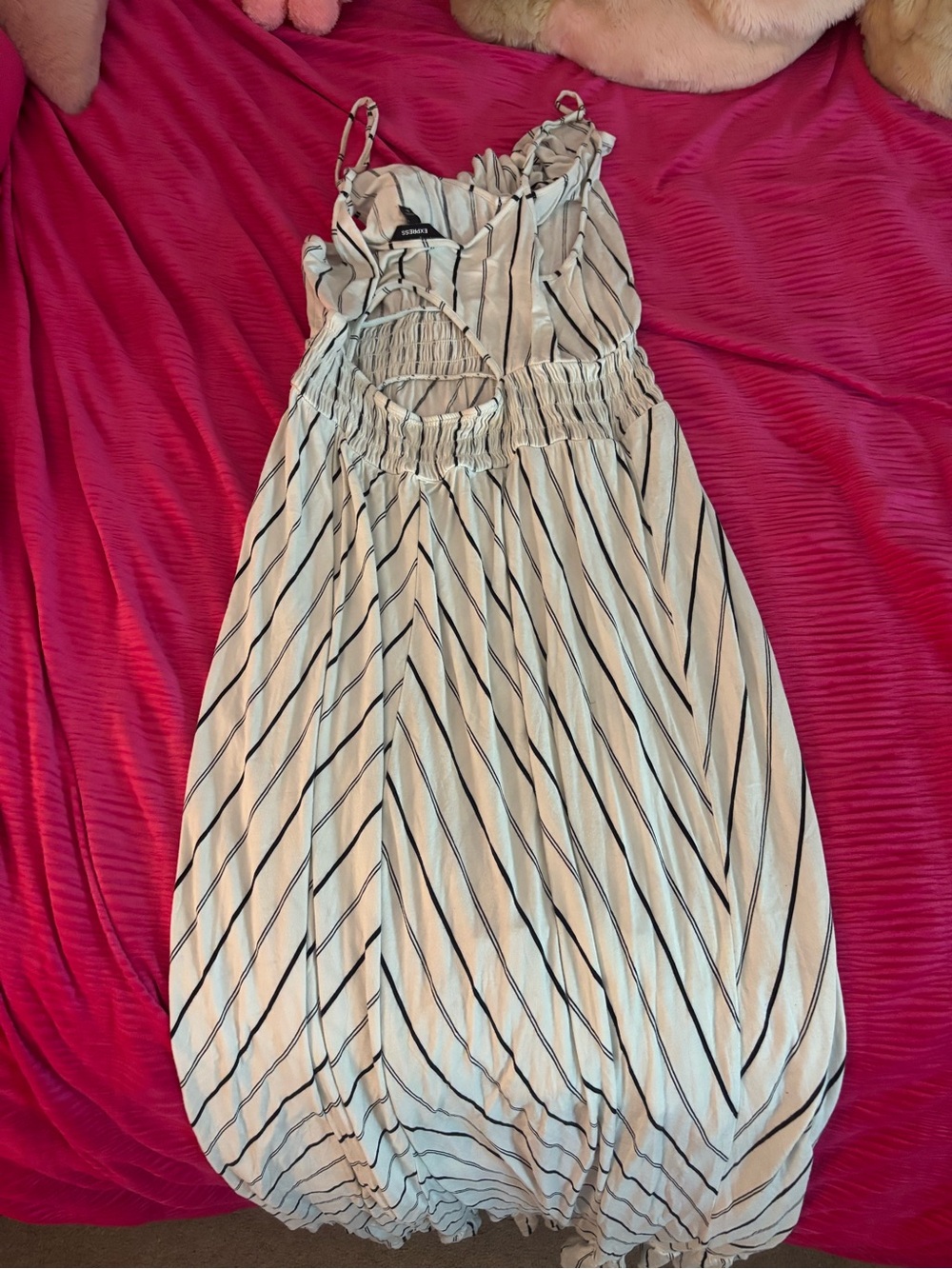 Express White Striped Ruffle High-Low Dress - Picture 3 of 4